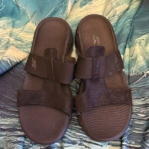 Skechers Black Slip-On Dual Strap Slide Sandals